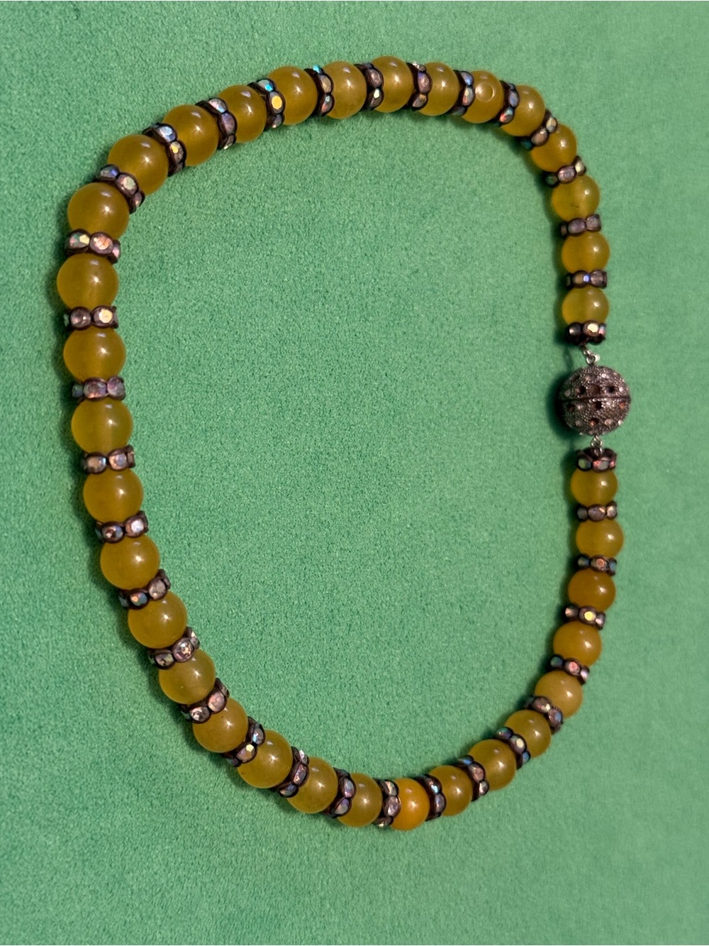Vintage Genuine Yellow  Stone Beaded Necklace with Decorative Clasp
